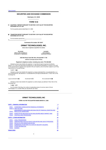 Vorschaubild Ormat Technologies
 10-Q Quartalsbericht  