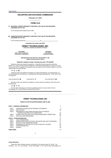 Vorschaubild Ormat Technologies
 10-Q Quartalsbericht  