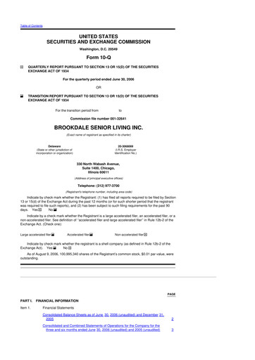 Thumbnail Brookdale Senior Living
 10-Q Quarterly Report FY 