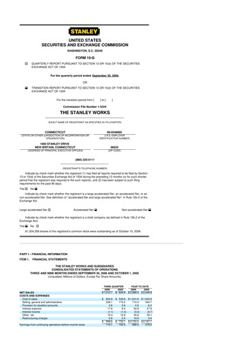 Thumbnail Stanley Black & Decker

 10-Q Quarterly Report FY 