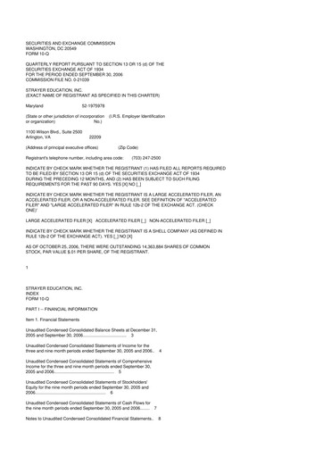 Miniature Strategic Education
 10-Q Rapport trimestriel  