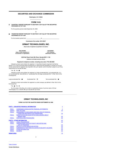 Vorschaubild Ormat Technologies
 10-Q Quartalsbericht  