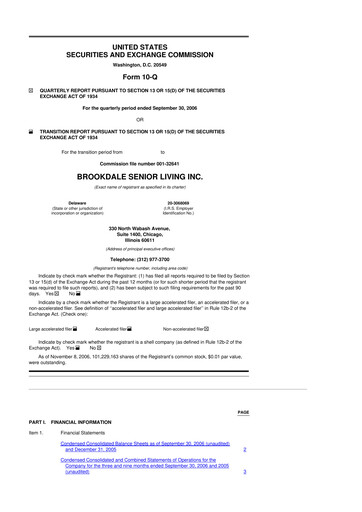Thumbnail Brookdale Senior Living
 10-Q Quarterly Report FY 