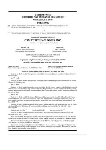 Thumbnail Ormat Technologies
 10-K Annual Report 