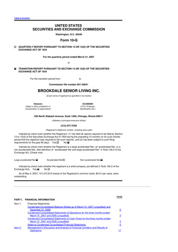 Thumbnail Brookdale Senior Living
 10-Q Quarterly Report FY 