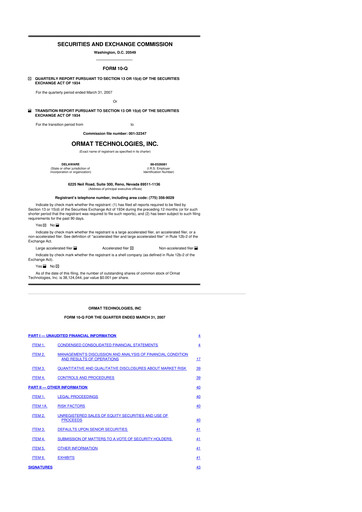 Vorschaubild Ormat Technologies
 10-Q Quartalsbericht  