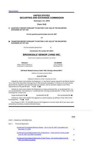 Thumbnail Brookdale Senior Living
 10-Q Quarterly Report FY 