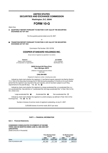 Thumbnail Cooper Standard 10-Q Quarterly Report FY 