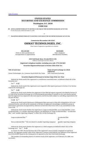 Thumbnail Ormat Technologies
 10-K Annual Report 