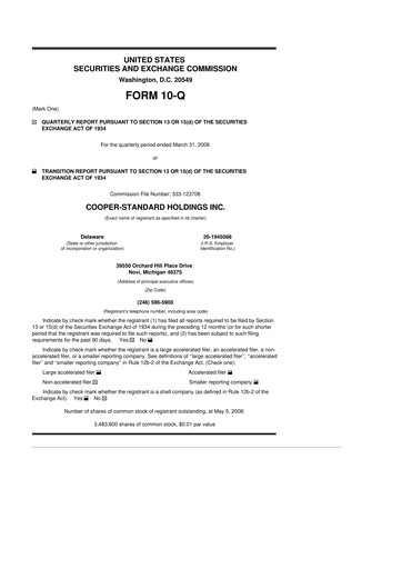 Thumbnail Cooper Standard 10-Q Quarterly Report FY 