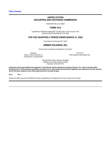 Thumbnail Zimmer Biomet 10-Q Quarterly Report FY 