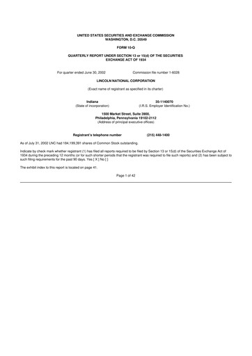 Thumbnail Lincoln National Corporation 10-Q Quarterly Report FY 