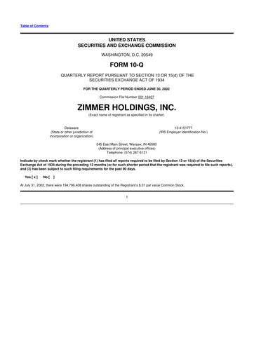 Thumbnail Zimmer Biomet 10-Q Quarterly Report FY 