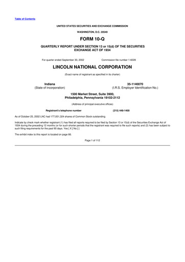 Thumbnail Lincoln National Corporation 10-Q Quarterly Report FY 