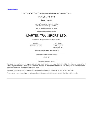 Thumbnail Marten Transport 10-Q Quarterly Report FY 