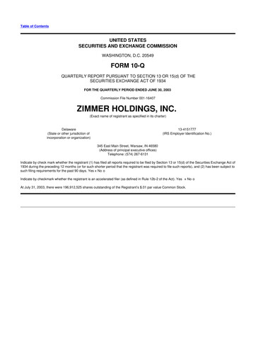 Thumbnail Zimmer Biomet 10-Q Quarterly Report FY 