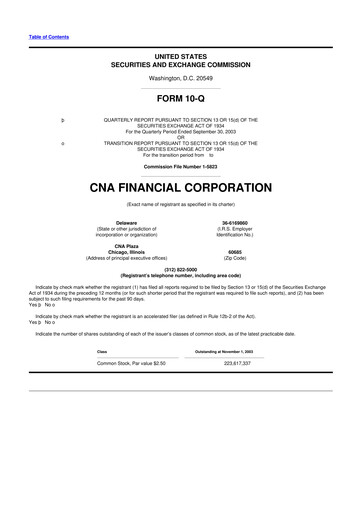 Thumbnail CNA Financial 10-Q Quarterly Report FY 