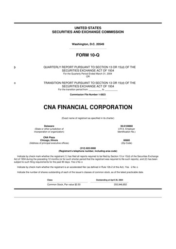 Thumbnail CNA Financial 10-Q Quarterly Report FY 