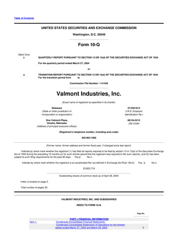 Thumbnail Valmont Industries
 10-Q Quarterly Report FY 