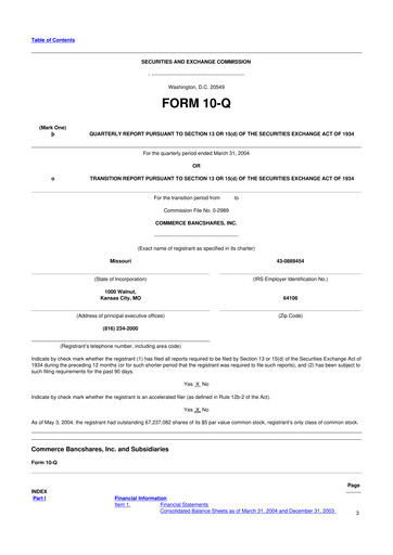 Thumbnail Commerce Bancshares
 10-Q Quarterly Report FY 