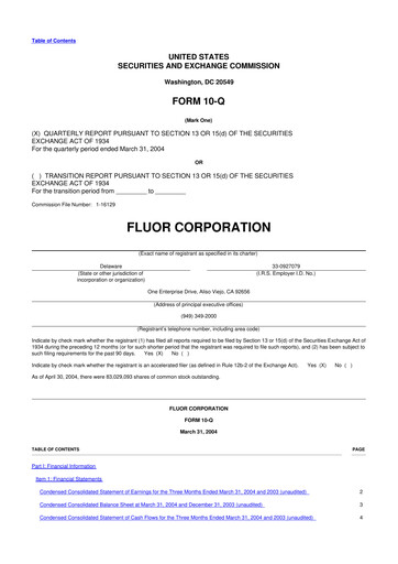 Thumbnail Fluor Corporation
 10-Q Quarterly Report FY 