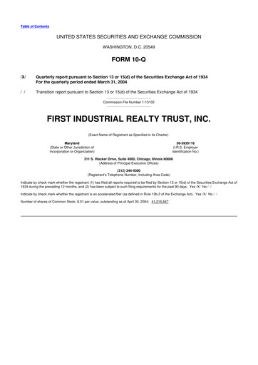 Thumbnail First Industrial Realty Trust 10-Q Quarterly Report FY 