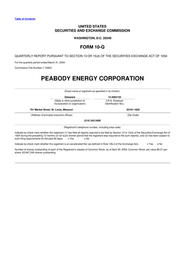 Miniature Peabody Energy
 10-Q Rapport trimestriel  