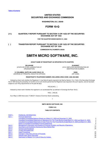 Miniature Smith Micro Software
 10-Q Rapport trimestriel  