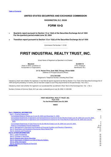 Thumbnail First Industrial Realty Trust 10-Q Quarterly Report FY 