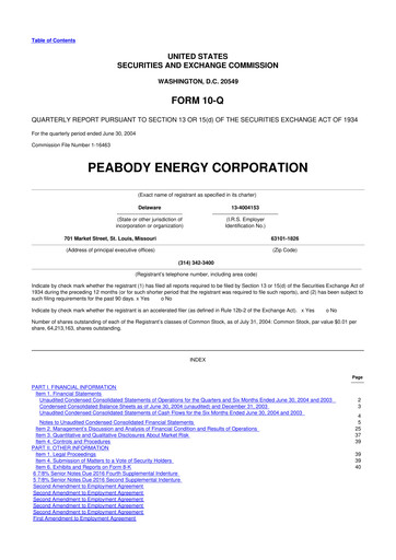 Miniature Peabody Energy
 10-Q Rapport trimestriel  