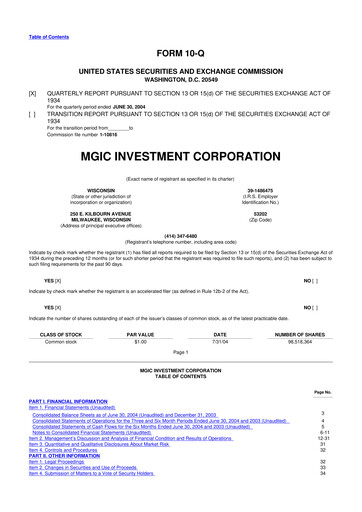 Thumbnail MGIC Investment
 10-Q Quarterly Report FY 