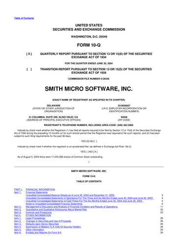 Miniature Smith Micro Software
 10-Q Rapport trimestriel  