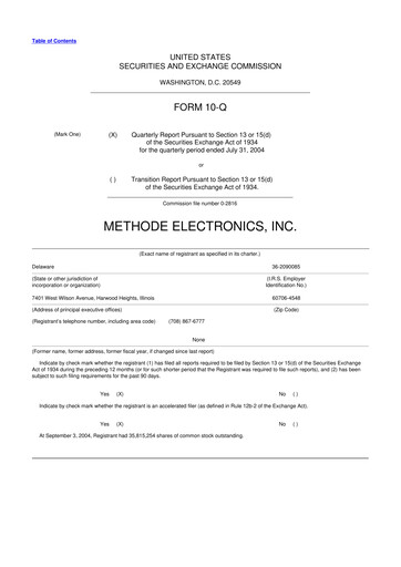 Thumbnail Methode Electronics
 10-Q Quarterly Report FY 