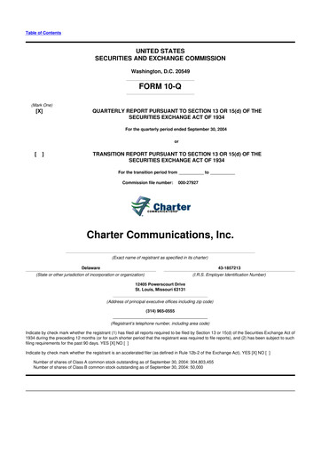 Thumbnail Charter Communications 10-Q Quarterly Report FY 