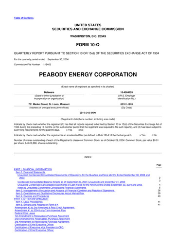 Miniature Peabody Energy
 10-Q Rapport trimestriel  