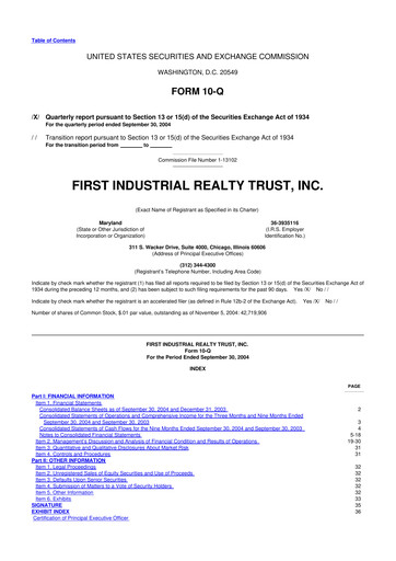 Thumbnail First Industrial Realty Trust 10-Q Quarterly Report FY 