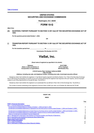 Thumbnail ViaSat 10-Q Quarterly Report FY 