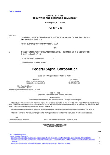 Thumbnail Federal Signal 10-Q Quarterly Report FY 