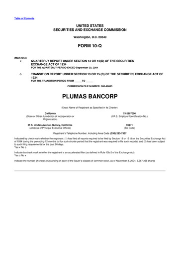 Miniature Plumas Bancorp 10-Q Rapport trimestriel  