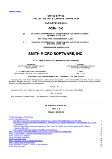 Miniature Smith Micro Software
 10-Q Rapport trimestriel  