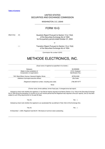 Thumbnail Methode Electronics
 10-Q Quarterly Report FY 