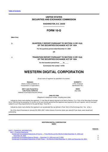 Thumbnail Western Digital 10-Q Quarterly Report FY 