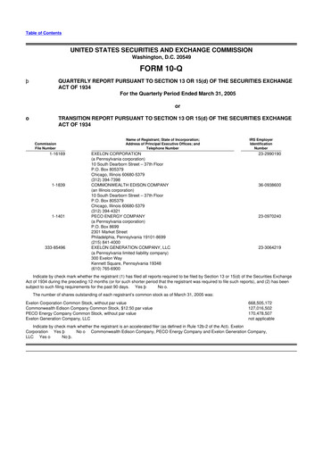 Thumbnail Exelon Corporation 10-Q Quarterly Report FY 