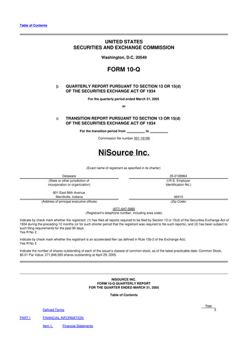 Thumbnail NiSource
 10-Q Quarterly Report FY 