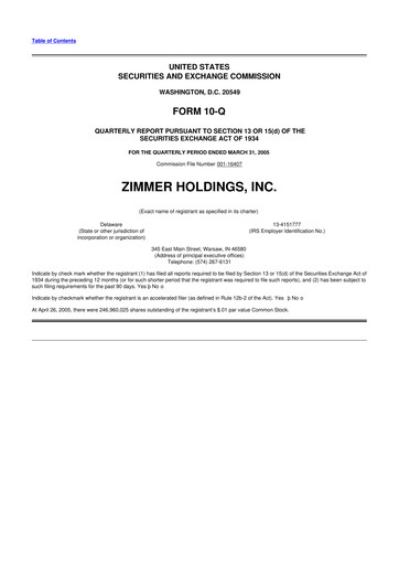 Thumbnail Zimmer Biomet 10-Q Quarterly Report FY 