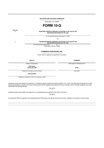 Thumbnail Commerce Bancshares
 10-Q Quarterly Report FY 