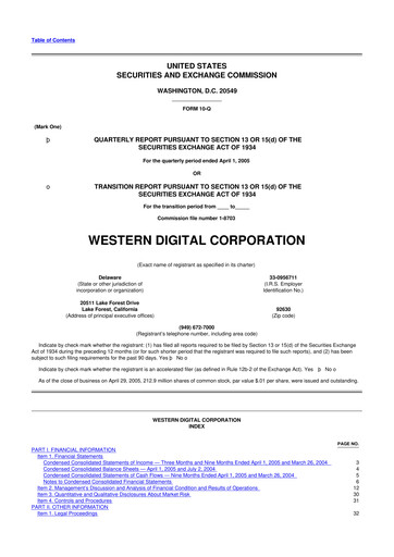 Thumbnail Western Digital 10-Q Quarterly Report FY 