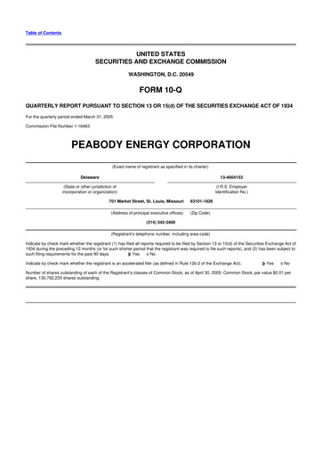 Miniature Peabody Energy
 10-Q Rapport trimestriel  