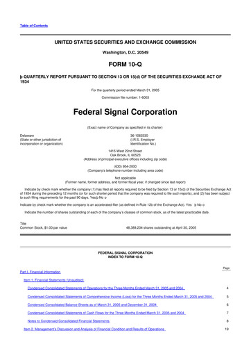 Thumbnail Federal Signal 10-Q Quarterly Report FY 