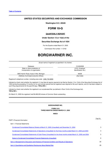 Thumbnail BorgWarner 10-Q Quarterly Report FY 